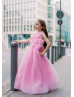 Pink Tulle 3D Flower Appliques Floor Length Flower Girl Dress